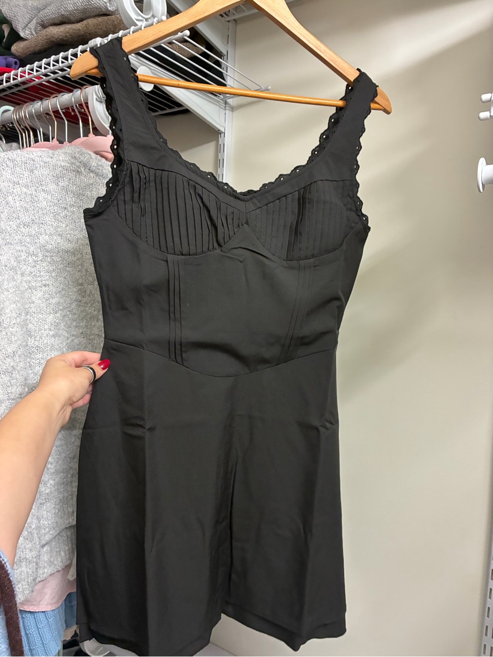 Black Sleeveless Mini Dress with Scalloped Straps